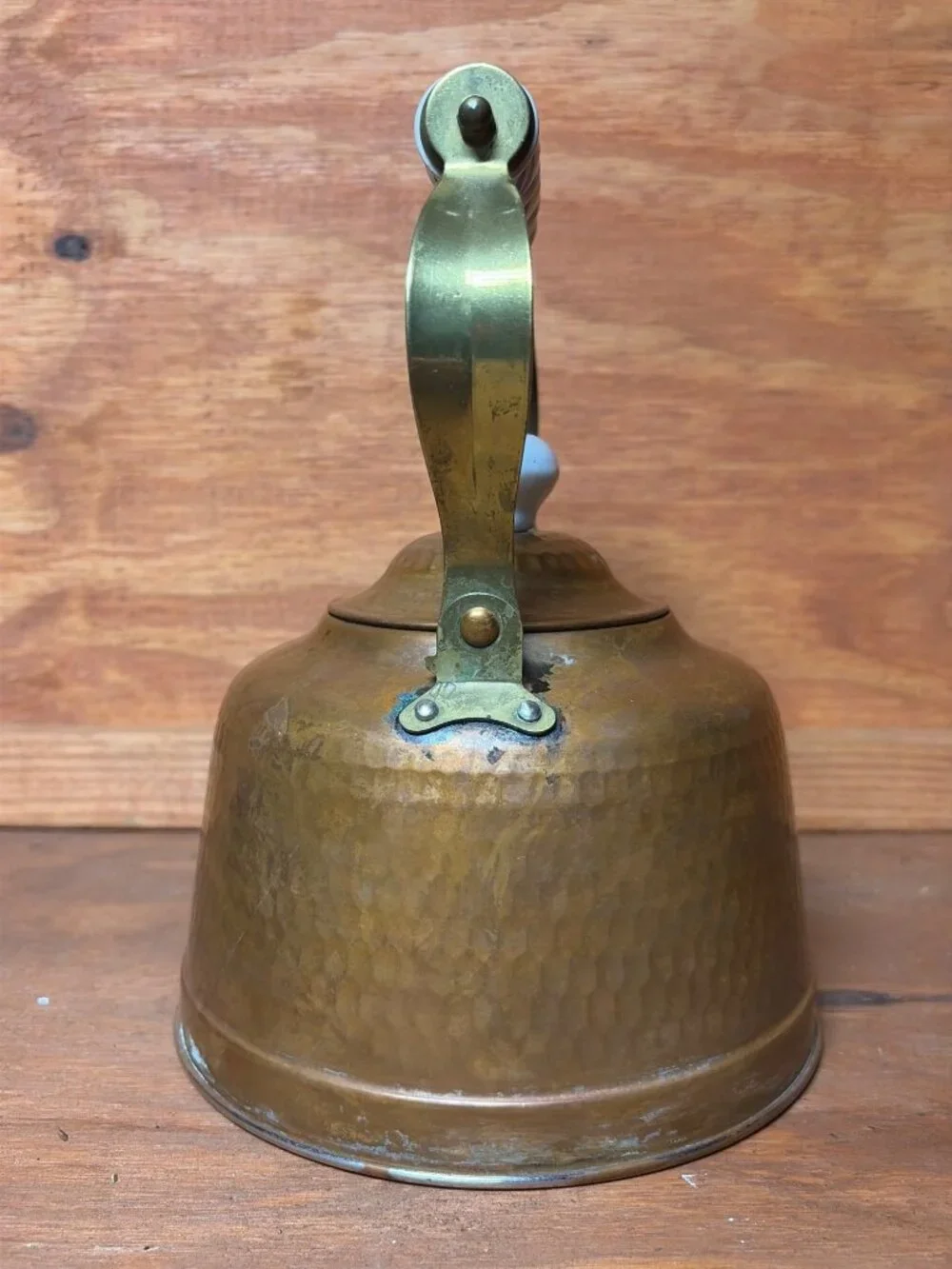 Vintage Dimpled Copper/Brass Teapot Ceramic Handle & Knob - *READ*